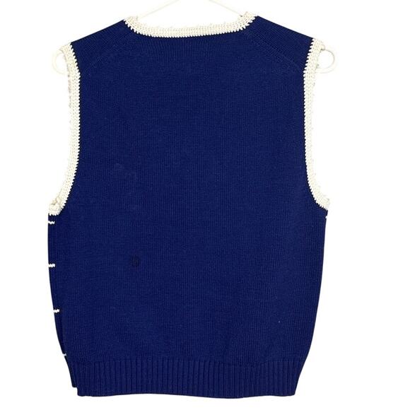 Vintage Strawberry Knit Vest Blue White Red Size L Grandmacore Cottagecore - Picture 2 of 6